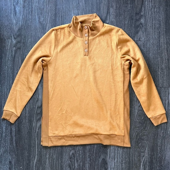 New Anybody Fleeced French Terry Pullover with Buttons in Spiced Ginger - xs​​ - Picture 4 of 8